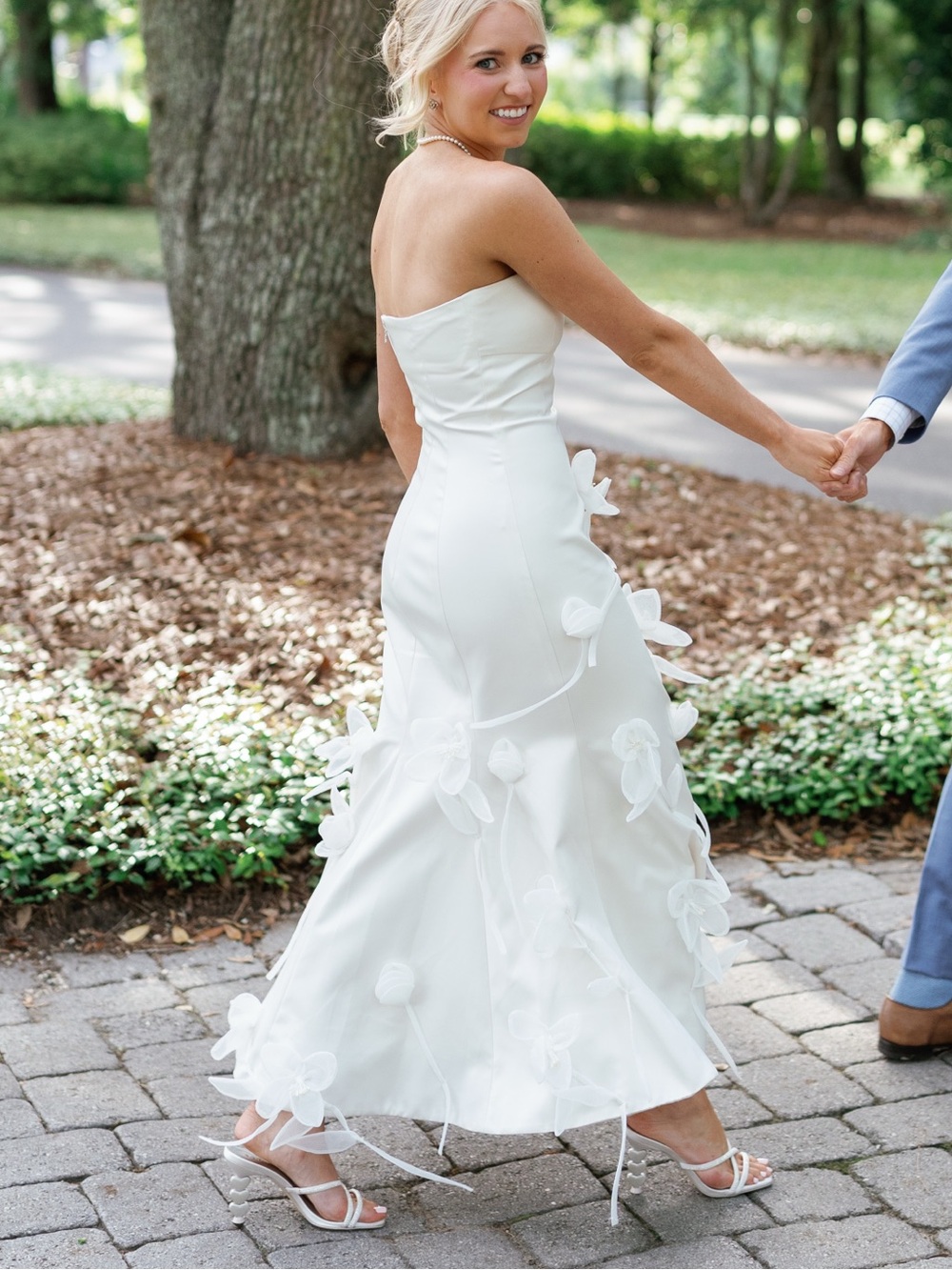 Strapless White Floral Appliqué Midi Dress - Picture 3 of 3
